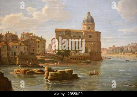 Detail of View of Rome with Basilica di San Giovanni Battista dei Fiorentin & Tiber River Rome Italy by Caspar van Wittel (1653-1736)(Musée Granet) Stock Photo