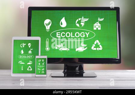 Ecology concept shown on different information technology devices Stock Photo