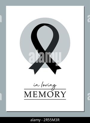 condolence card in loving memory with black ribbon Stock Vector