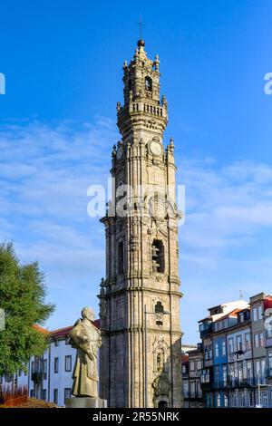 Porto, Portugal - February 19, 2023: Medieval exterior architecture of Torre dos Clerigos. Stock Photo