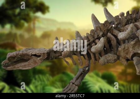 Ankylosaurus was a herbivorous armored dinosaur that lived 70-66 million years ago in North America. Stock Photo