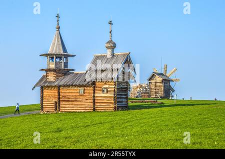 Wooden architecture on Kizhi island, Russia, on Lake Onega Stock Photo