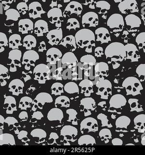 Skulls Seamless Pattern. Gothic graphic for textiles, apparel and clothes. Artwork for backgrounds, web design and print projects. 90's retro vibe Stock Vector