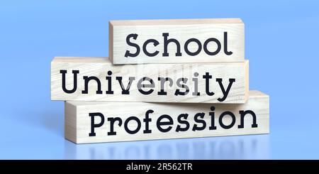 School, university, profession - words on wooden blocks - 3D ...