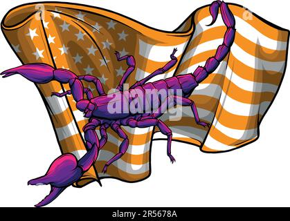 scorpion with american flag. Vector cartoon close-up illustration. Stock Vector