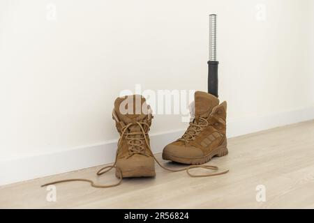 Soldier Artificial Prosthetic leg. War Stock Photo