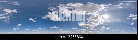 seamless cloudy blue sky hdri 360 panorama view with zenith and beautiful clouds for use in 3d graphics as sky dome replacement or edit drone shot Stock Photo