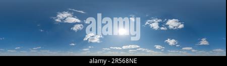 seamless cloudy blue sky hdri 360 panorama view with zenith and beautiful clouds for use in 3d graphics as sky dome replacement or edit drone shot Stock Photo