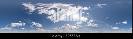 seamless cloudy blue sky hdri 360 panorama view with zenith and beautiful clouds for use in 3d graphics as sky dome replacement or edit drone shot Stock Photo