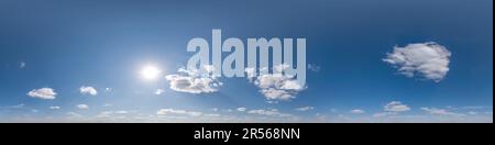 seamless cloudy blue sky hdri 360 panorama view with zenith and beautiful clouds for use in 3d graphics as sky dome replacement or edit drone shot Stock Photo