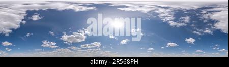 seamless cloudy blue sky hdri 360 panorama view with zenith and beautiful clouds for use in 3d graphics as sky dome replacement or edit drone shot Stock Photo