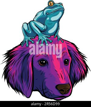 vector illustration of frog sitting on dog head Stock Vector