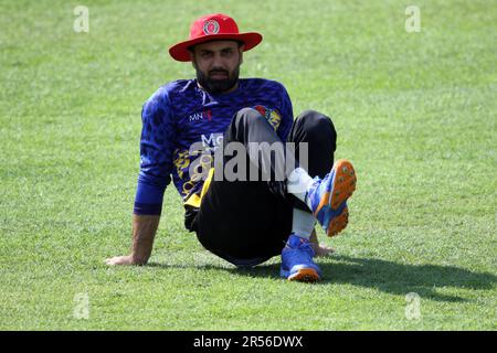 Mohammad Nabi, Afghanistan star player during Practice session at Sher-e-Bangla National Cricket Stadium, Mirpur, Dhaka, Bangladesh. Stock Photo