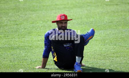 Mohammad Nabi, Afghanistan star player during Practice session at Sher-e-Bangla National Cricket Stadium, Mirpur, Dhaka, Bangladesh. Stock Photo