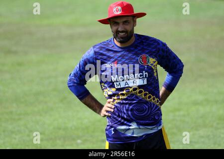 Mohammad Nabi, Afghanistan star player during Practice session at Sher-e-Bangla National Cricket Stadium, Mirpur, Dhaka, Bangladesh. Stock Photo