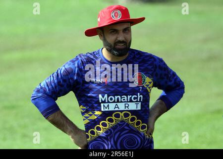 Mohammad Nabi, Afghanistan star player during Practice session at Sher-e-Bangla National Cricket Stadium, Mirpur, Dhaka, Bangladesh. Stock Photo