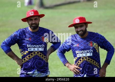 Mohammad Nabi, Afghanistan star player during Practice session at Sher-e-Bangla National Cricket Stadium, Mirpur, Dhaka, Bangladesh. Stock Photo