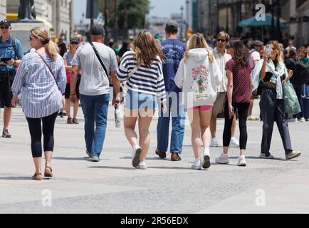 Tourists at Puerta del Sol on June 1 2023 in Madrid Spain