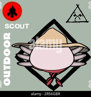 axolotl face cartoon with scout uniform stickers pack in vector format Stock Vector