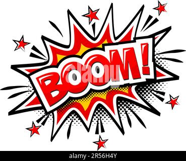 Boom comic text speech bubble in comic book style. Vector on transparent background Stock Vector