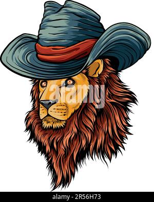 vector illustration of Lion Cowboy Mascot Logo Design Stock Vector