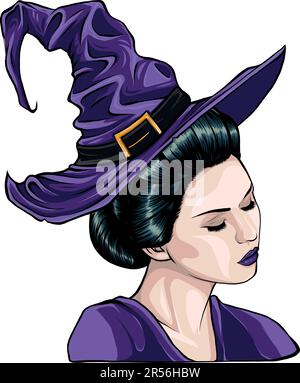 vector illustration of beautiful witch in a classic hat Stock Vector