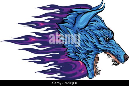 vector illustration of wolf with flames design Stock Vector