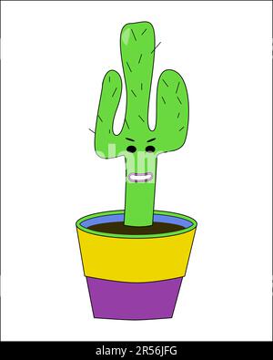 mexican cactus in a lilac pot of cartoon style Stock Vector