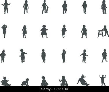 Toddler silhouette, Children silhouettes, Kids silhouette, Toddler SVG, Toddler vector set Stock Vector