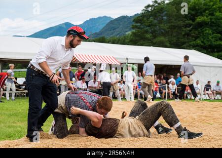 Swiss wrestling festival. gudo. canton ticino. switzerland Stock Photo