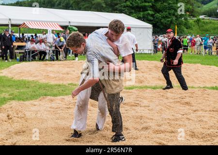 Swiss wrestling festival. gudo. canton ticino. switzerland Stock Photo