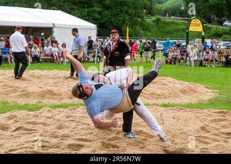 Swiss wrestling festival. gudo. canton ticino. switzerland Stock Photo