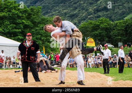 Swiss wrestling festival. gudo. canton ticino. switzerland Stock Photo