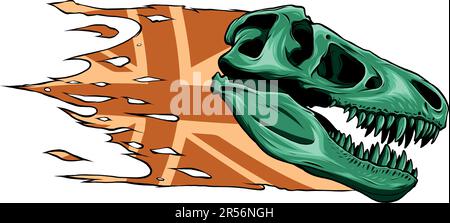 vector illustration of T-rex Skull with british flag Stock Vector
