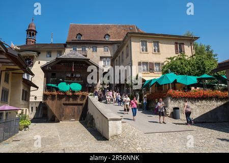 Switzerland. canton Fribourg. Gruyeres. old town Stock Photo