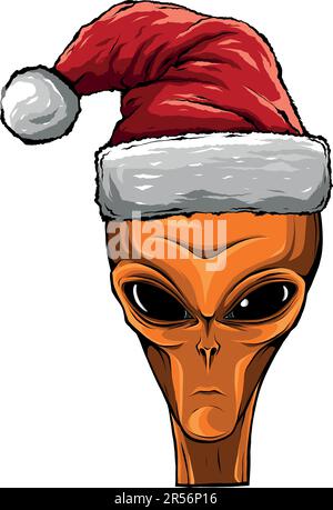 Alien in Christmas red hat. Vector illustration Stock Vector Image ...