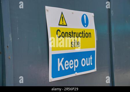 Construction site, Keep Out warning sign, closeup detail Stock Photo