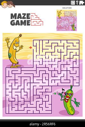 Labyrinth maze game, cartoon vegetable pirate or corsair characters and ...
