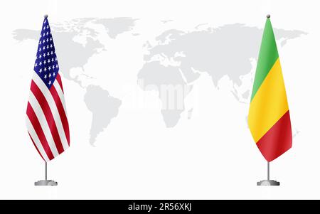 United States and Mali flags for official meeting against background of world map. Stock Vector