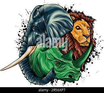 illustration of africa animals head on white background Stock Vector