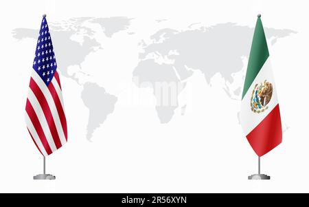 United States and Mexico flags for official meeting against background of world map. Stock Vector