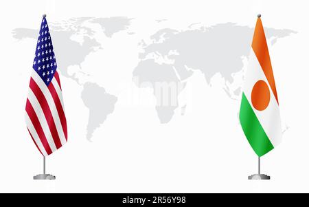 United States and Niger flags for official meeting against background of world map. Stock Vector