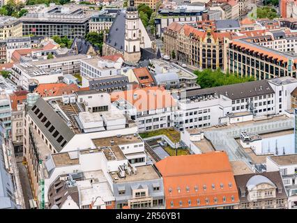 Aerial views from Leipzig's Panorama Tower. The city was badly bombed at the end of WWII so most of what you can see has been rebuilt since then. Stock Photo