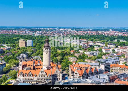 View over the city of Leipzig with the New City Hall in Germany. Stock Photo