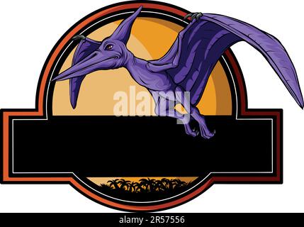 One single flying pterodactyl for logo identity. Dino animal mascot concept for prehistoric theme park icon. Stock Vector