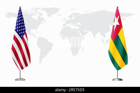 United States and Togo flags for official meeting against background of world map. Stock Vector