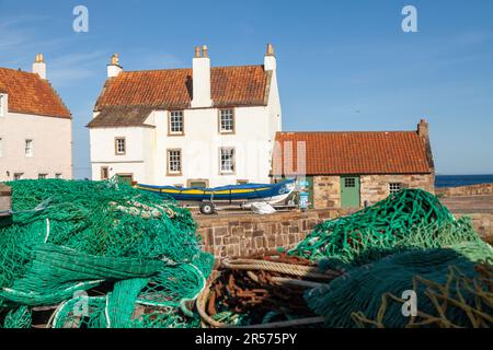 White Traditional houses with pantiles  on Pittenweem Harbour, Fife, Scotland Stock Photo