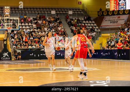 vigo, Spain. May, 26th, 2023. The Chinese team counterattacks at the hands of point guard Manman and makes a drive to the basket.  Credit: Xan Gasalla Stock Photo