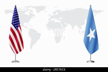 United States and Somalia flags for official meeting against background of world map. Stock Vector