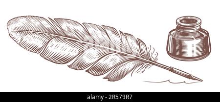 Quill Feather Ink Pen and Inkwell Vintage Woodcut Stock Vector Image & Art  - Alamy